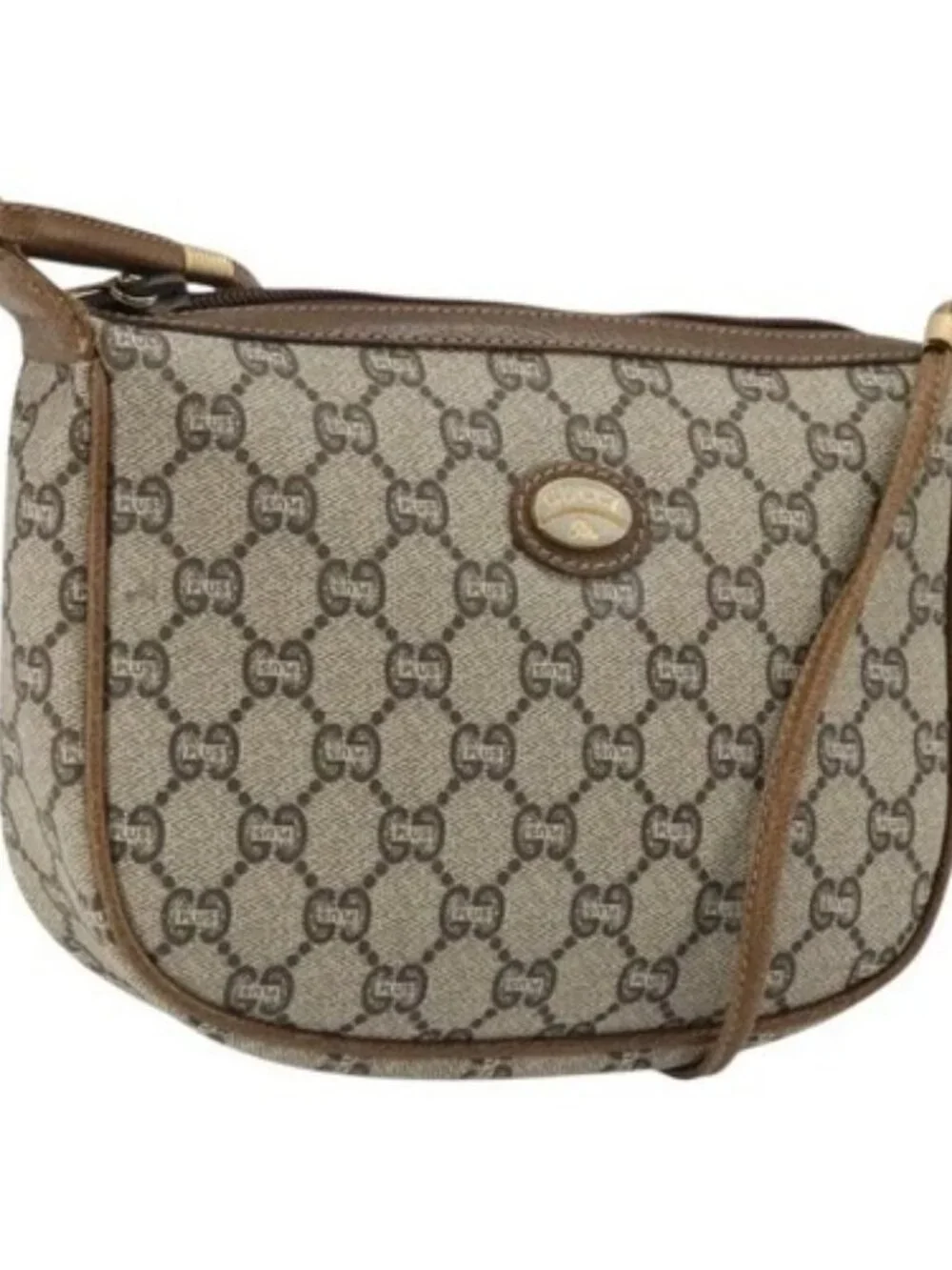 GUCCI GG Plus Supreme Shoulder Bag PVC Beige Gold Auth ka3460